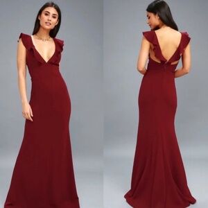 Lulu's Perfect Opportunity Wine Red Maxi Dress Gown Size Small (S)